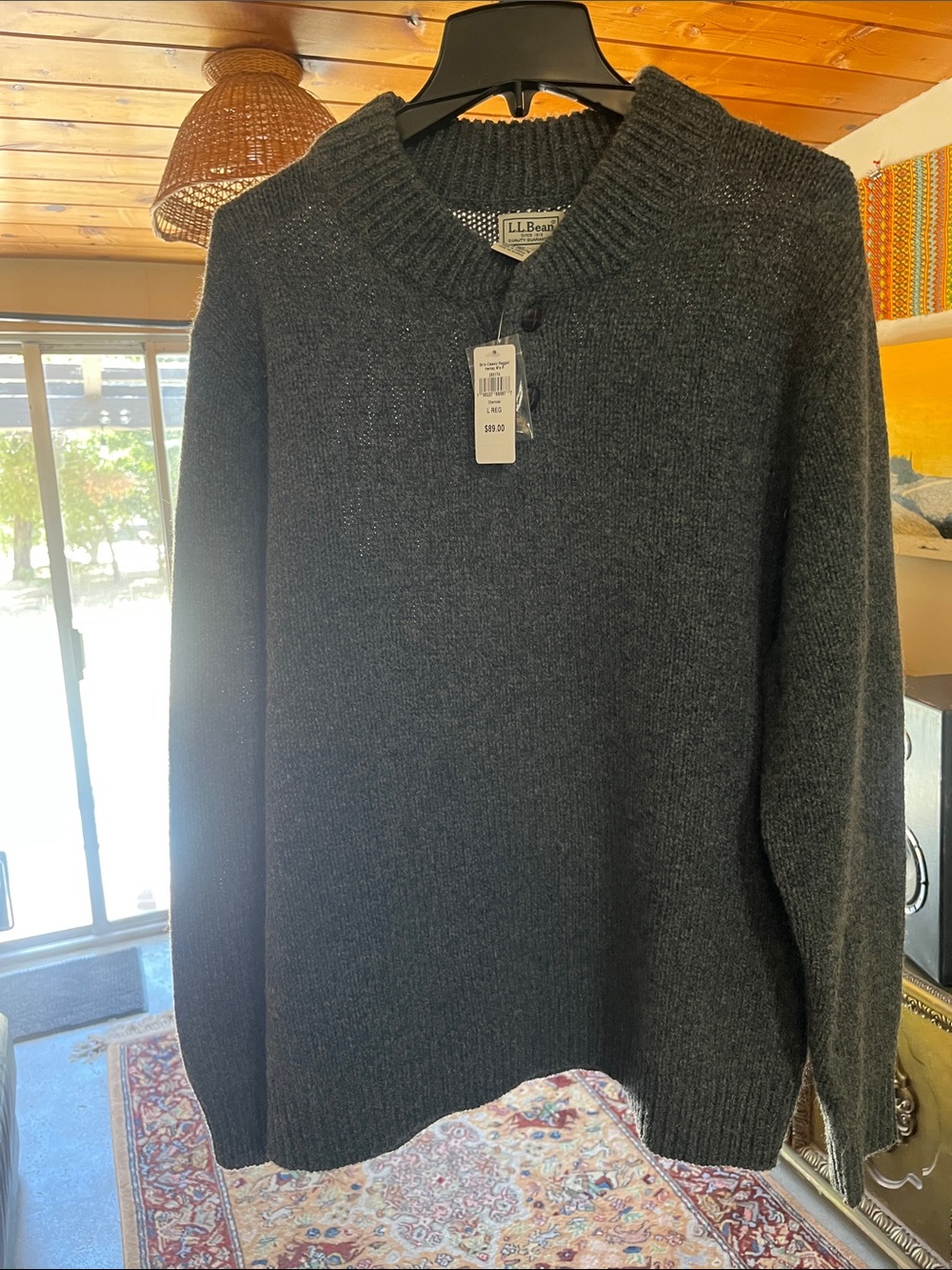 L.L. Bean Men's Charcoal Crewneck Lambswool  Sweater